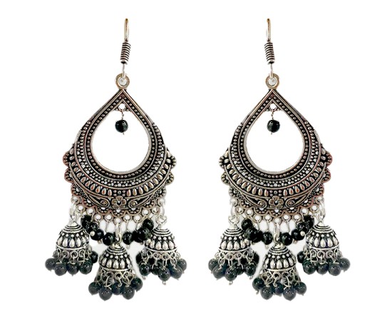 Oxidised Jhumkas with white pearls