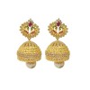 Golden Peacock Jhumka With Green pink & White Stones