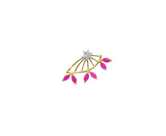 Golden Stud With Pink Stones & White Flower