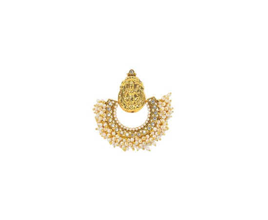 Golden Chandbali With Lakshmi Design & White Pearls