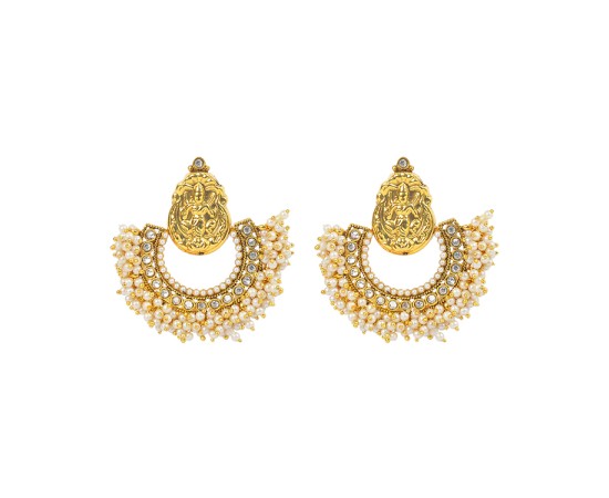 Golden Chandbali With Lakshmi Design & White Pearls