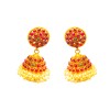 Golden Jhumka With Round Small Red & Green Stones