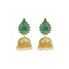 Golden Jhumka With Leaf Green Stones
