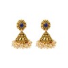 Golden Jhumka With Blue Stone And Small White Pearls