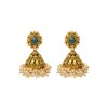  Golden Jhumka With Green Stone And Small White Pearls
