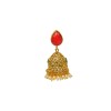 Golden Jhumka With Big Red Stone & White Pearls