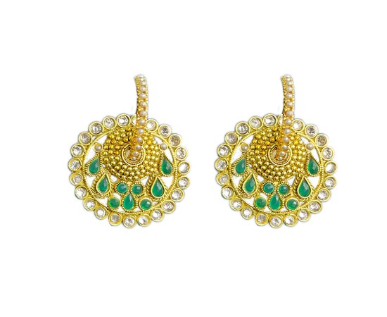 Gold Plated Drop With Green And White Stones