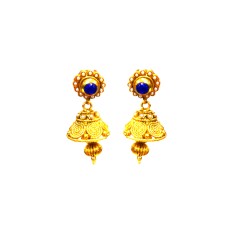 Flower Jhumka With Blue Stone