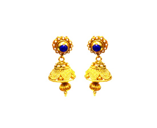Flower Jhumka With Blue Stone