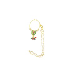 GOLD PLATED WITH RED AND GREEN STONE &WHITE PEARLS NOSE RINGS