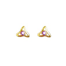 Gold plated with violet stone flower design studs