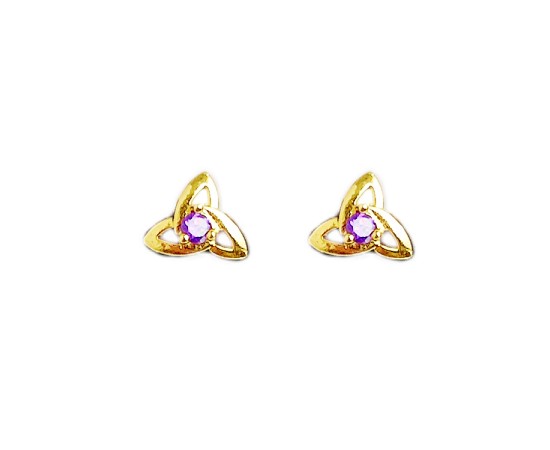 Gold plated with violet stone flower design studs