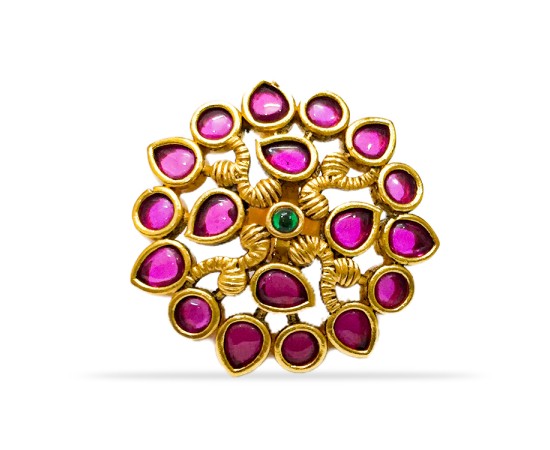 Gold Plated Flower Stud With Red Stones
