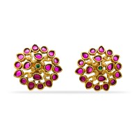 Gold Plated Flower Stud With Red Stones