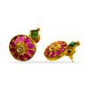 Gold Plated Stud With Green Diamond And Red Flower