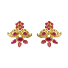 Gold plated stud double maanga design with pink stone