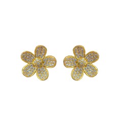 Gold plated stud with flower design and white stones 