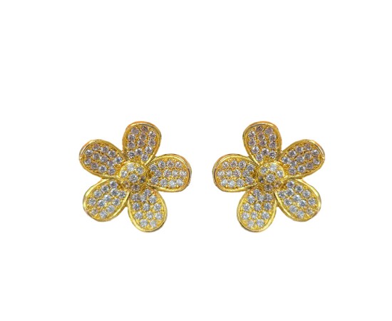 Gold plated stud with flower design and white stones 