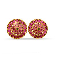 Gold Plated Round Stud With Red Stones