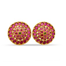 Gold Plated Round Stud With Red Stones