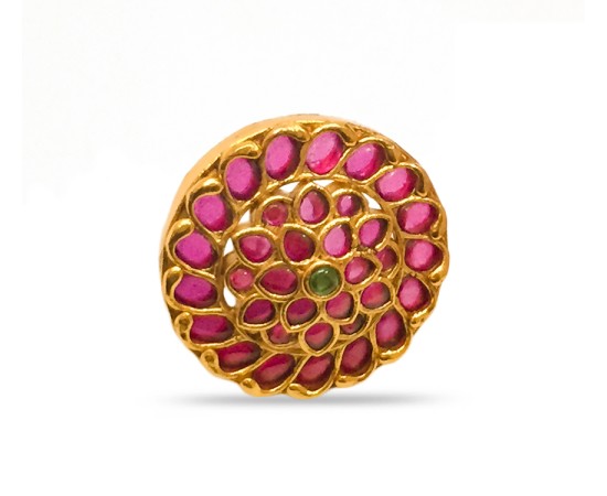 Gold Plated Round Stud With Red Stones
