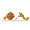 Gold Plated Stud With Green Pink Stone And Small Bead