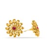Gold Plated Studs With Red Stone And Flower Design