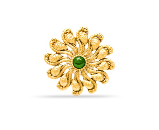 Gold Plated Studs With Green Stone And Flower Design